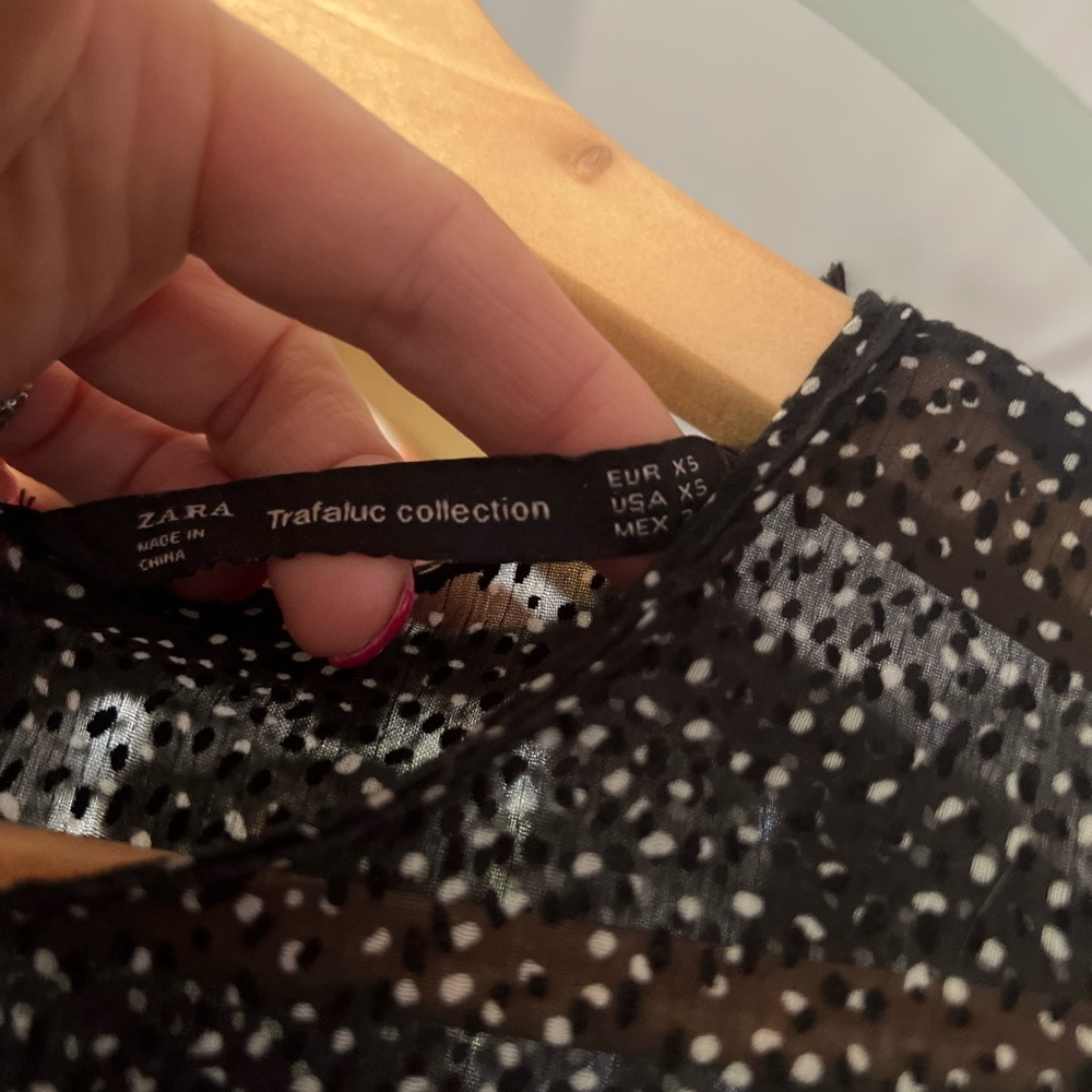 Zara Black Dress with White Speckles wrap dress in the front . Like new - Picture 5 of 6